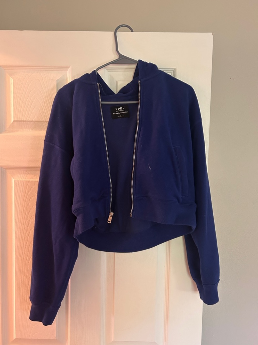 Cropped Navy Blue Zip Hoodie